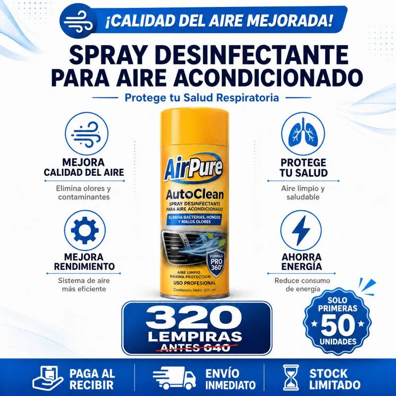 AirPure AutoClean™ – Spray Desinfectante para Aire Acondicionado (Auto y Hogar) Con Certificado y Garantia